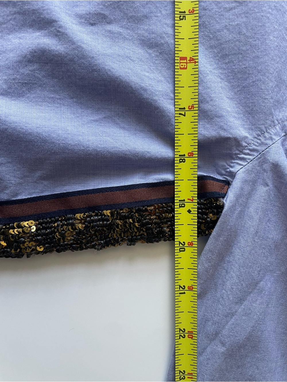 J.Crew Sequin Side Stripe Boyfriend Button-Up Shirt Blue Gold Cotton Oversized 8 - Picture 8 of 15